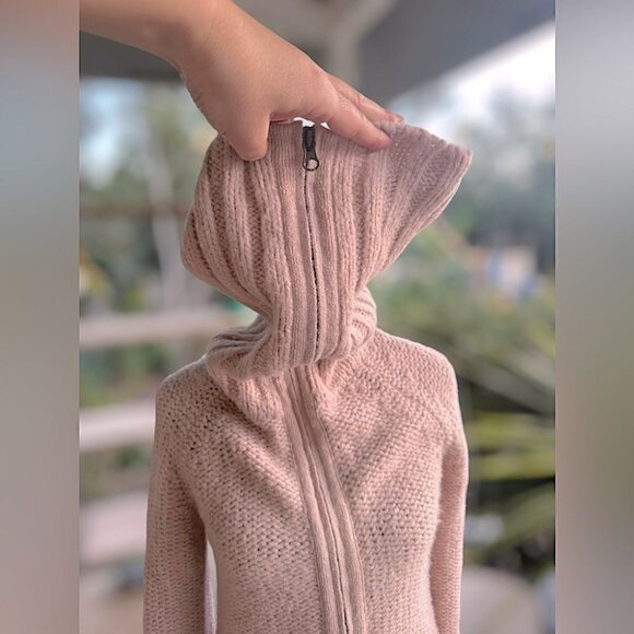 BCBGMAXAZRIA Lambswool Acrylic Pile Knit Zip Cardigan Sweater Pink Women XS / S - Picture 14 of 16